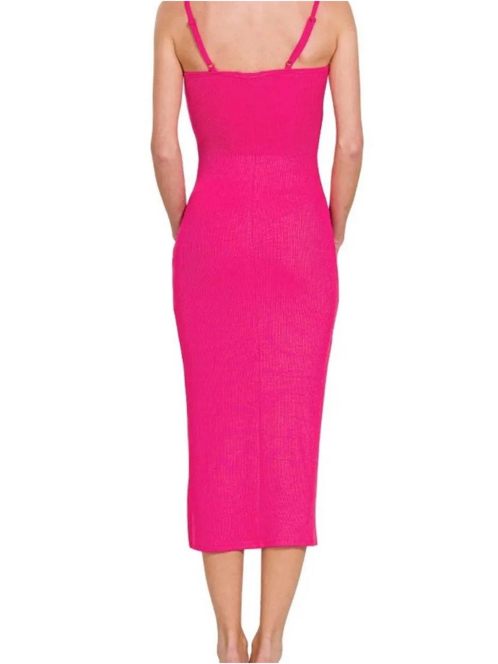 Zenana 💖 Ribbed Bodycon Midi Dress Hot Pink Small, Medium, Large - Picture 3 of 5